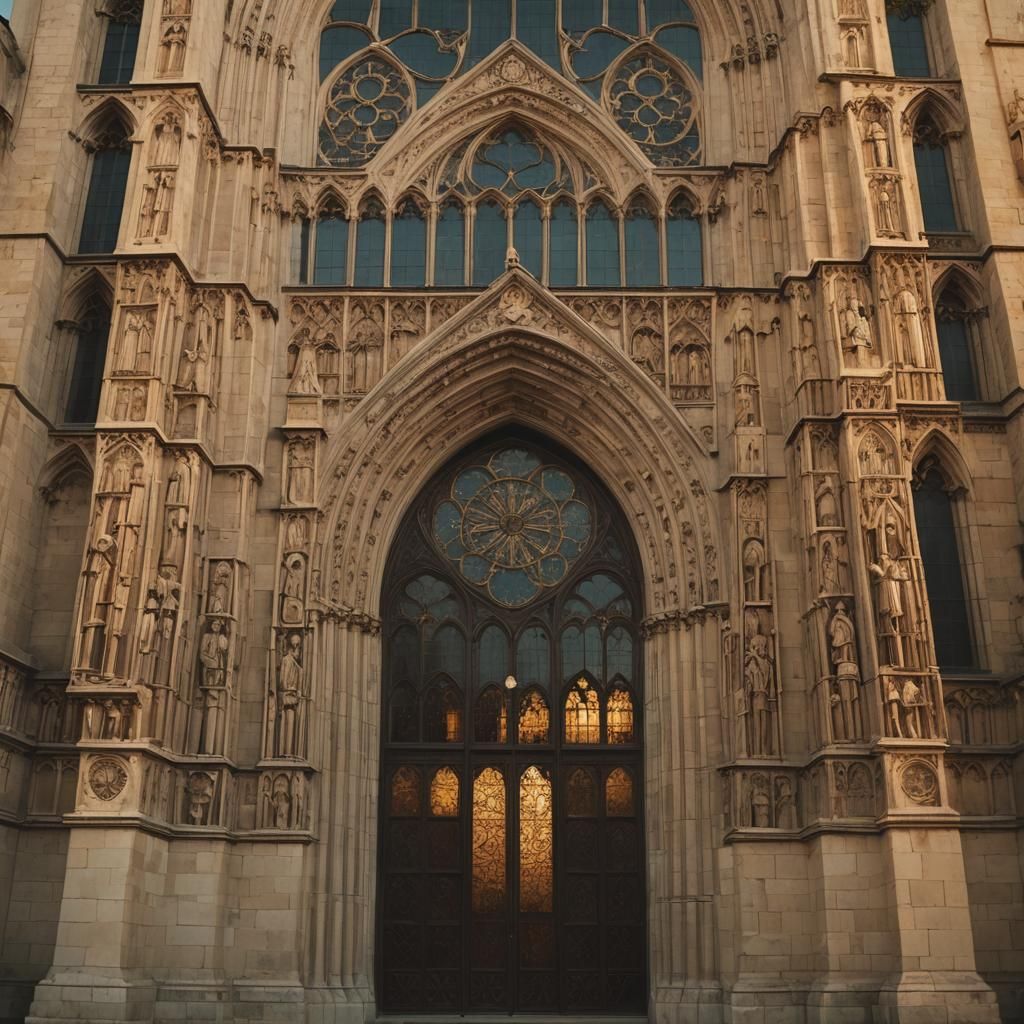 Gothic Cathedral at Dusk in Cinematic Film Still