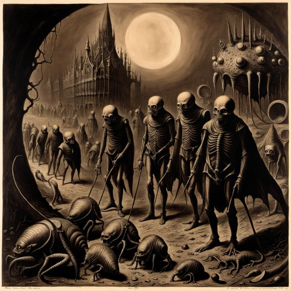 Nightmarish Sepia Photograph of Unnatural Creatures