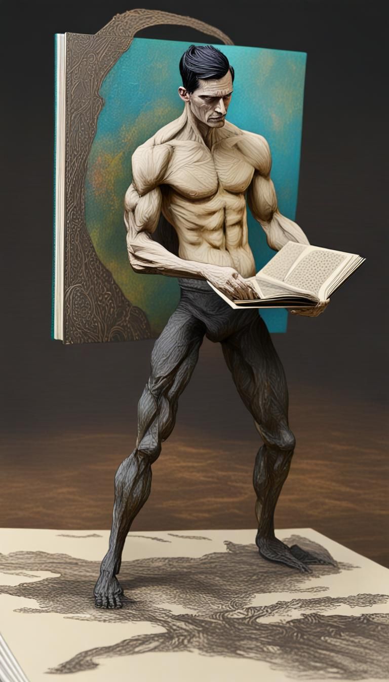 Expressionist Man with Pop-Up Book Oil Painting