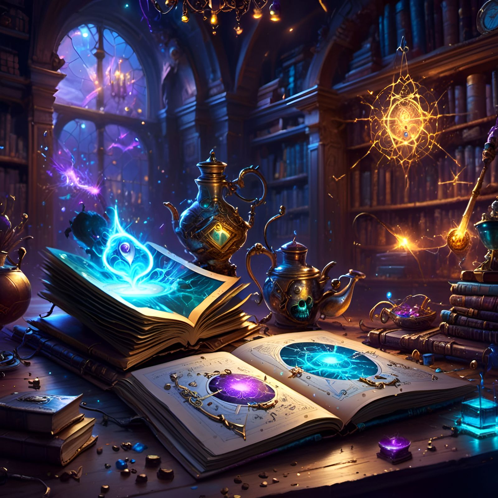 Aetherpunk Grimoire of Magic with Volumetric Lighting