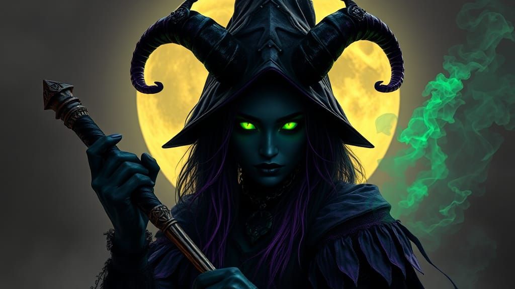 Dark Witch with Glowing Eyes, Digital Art