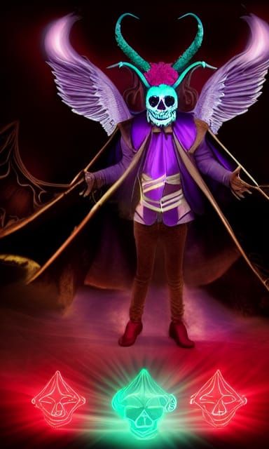 Magician Summons Skull with Horns in 3D Shading