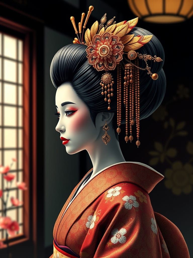 Ethereal Geisha in Traditional Japanese Setting