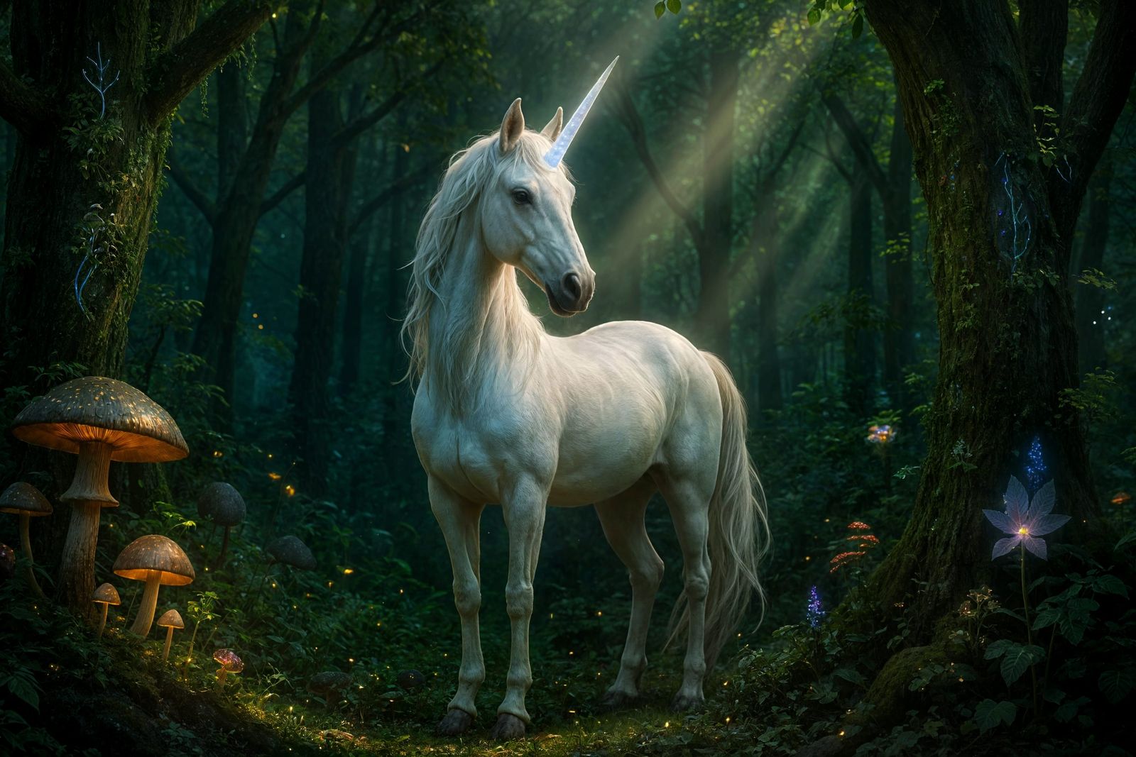 Unicorn in Fantasy Forest: Hyperrealistic Digital Art