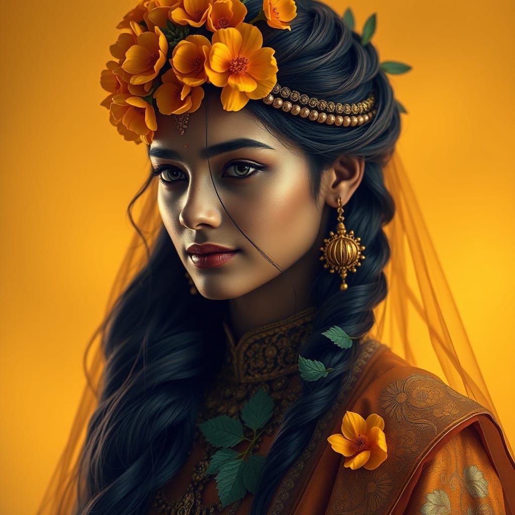 Ethereal Marigold Prince in Hyperrealistic Portrait