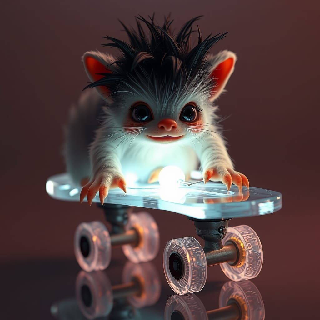 Punk Monster on Glass Skateboard, Surreal Concept Art