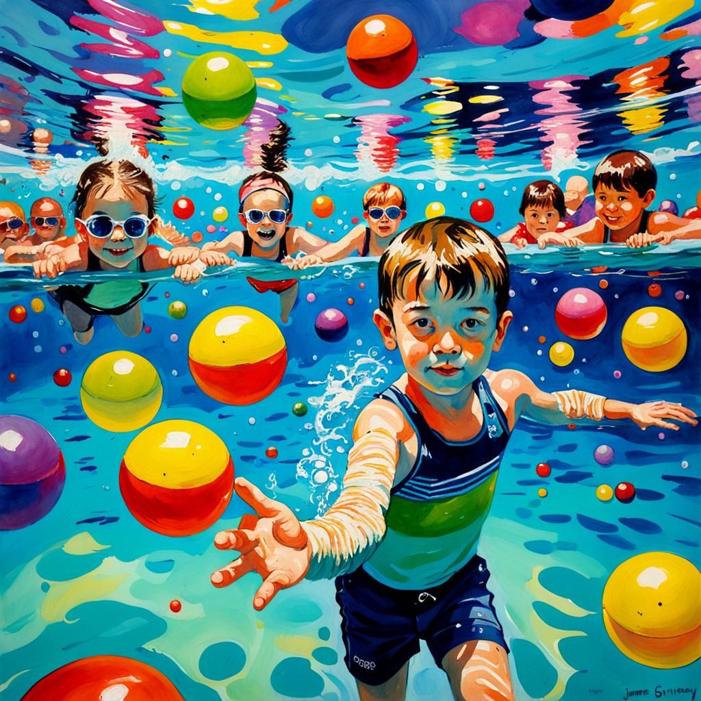 Children's Colorful Ball Pit: An Oil Painting