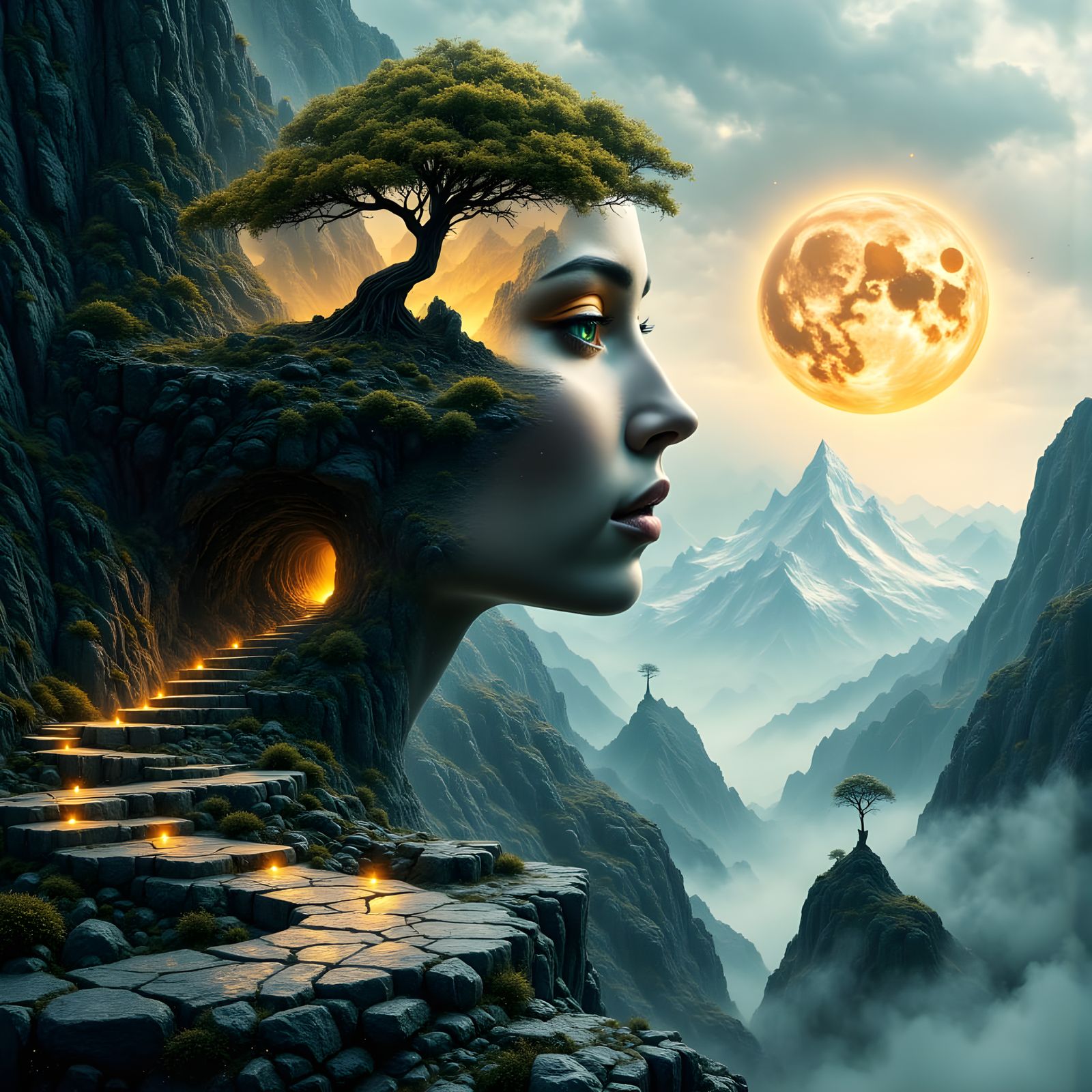 Mystical Portrait in Double-Exposure, Celestial Light