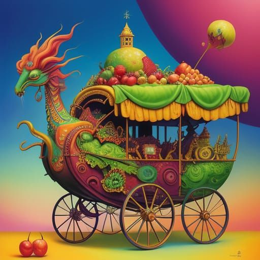Surreal Fruit Carriage Car in Salvador Dali Style
