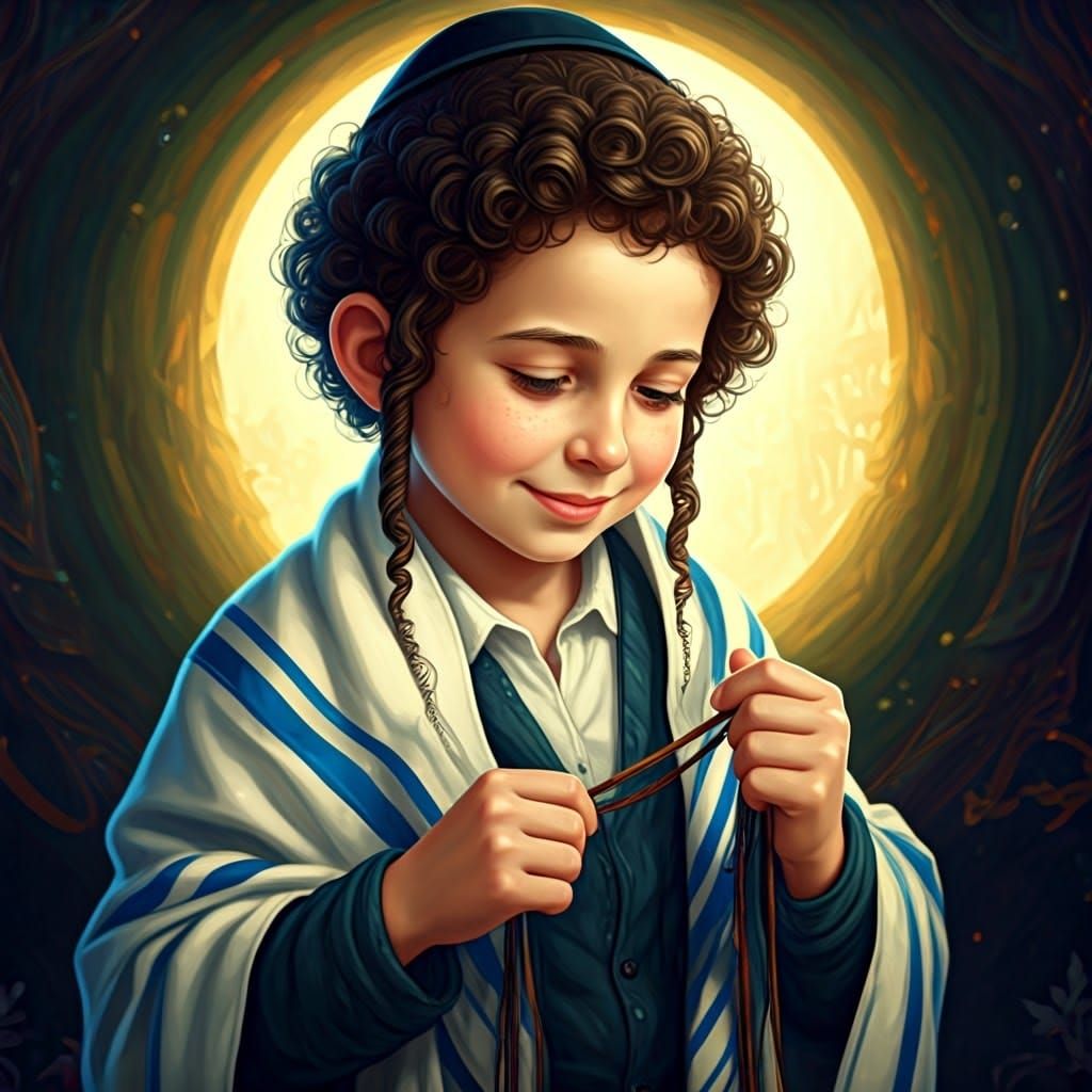 Chassidic Boy with Tzitzit in Fantasy Art Style