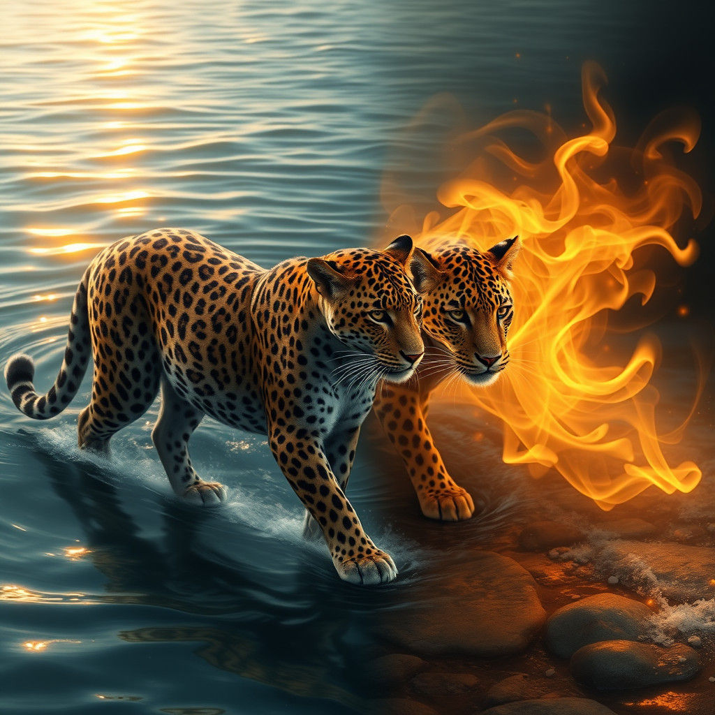 Water Leopard and Fire Leopard Walking Together