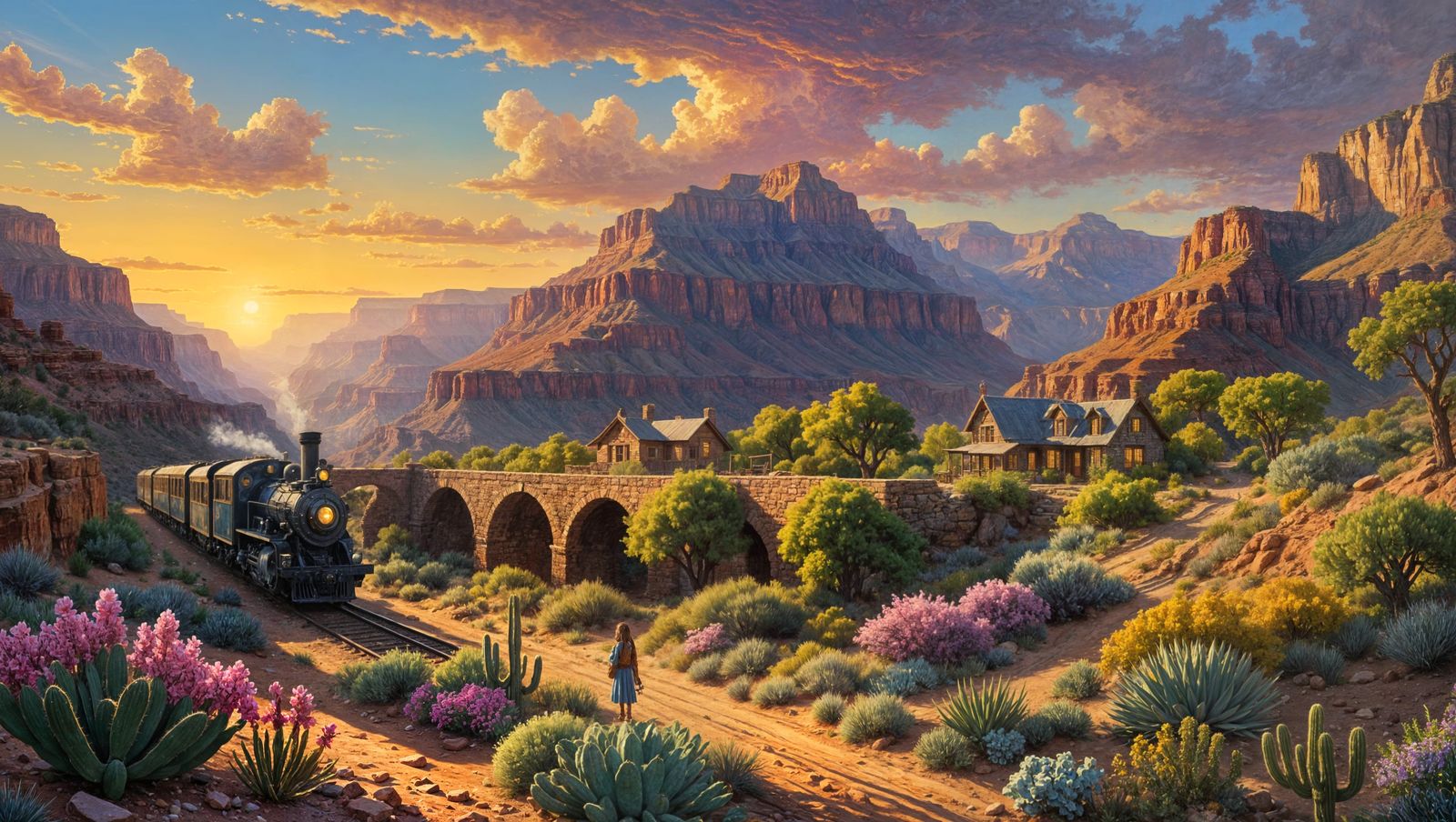 Grand Canyon Valley Painting in Impressionist Style
