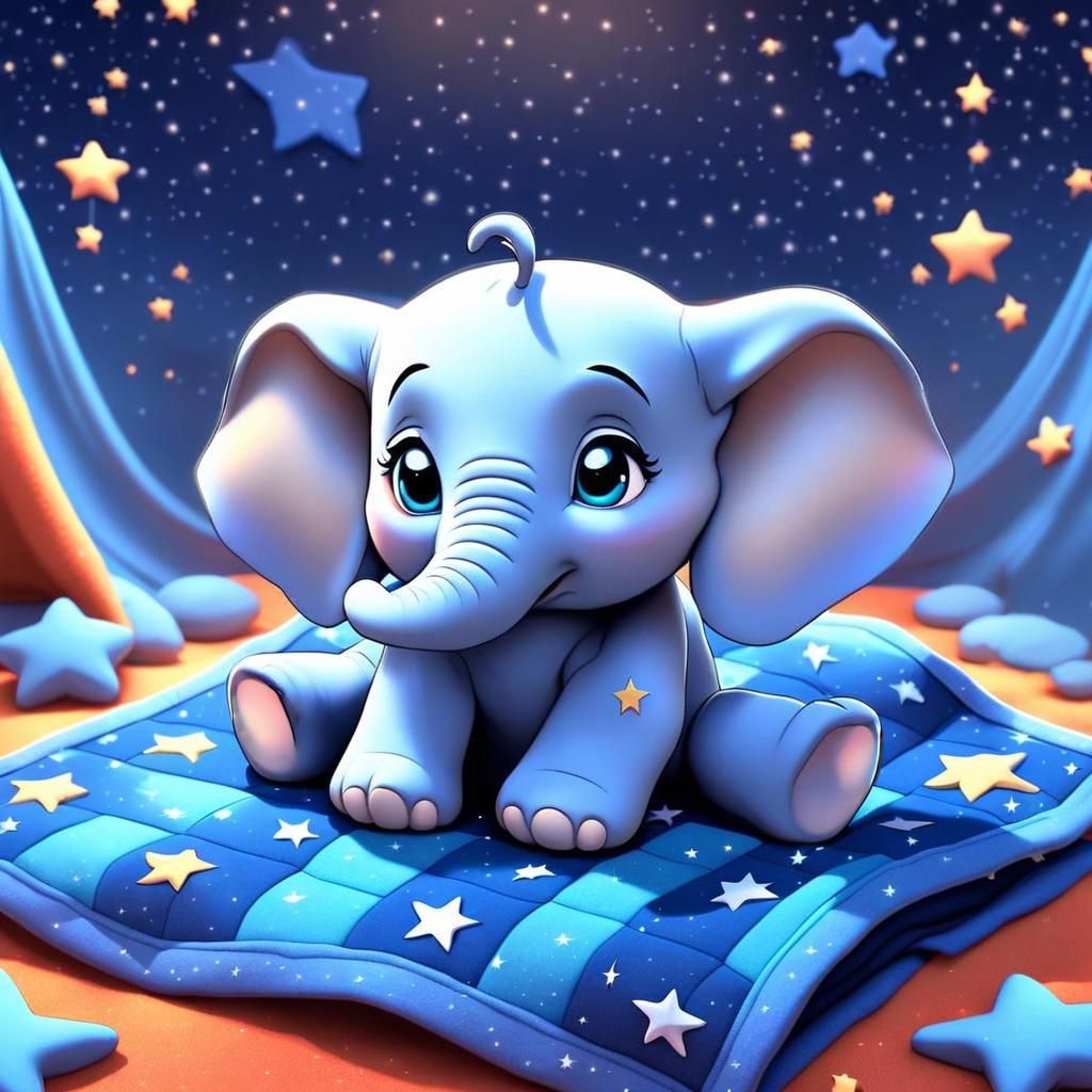 Cute Chibi Elephant Under Starry Night