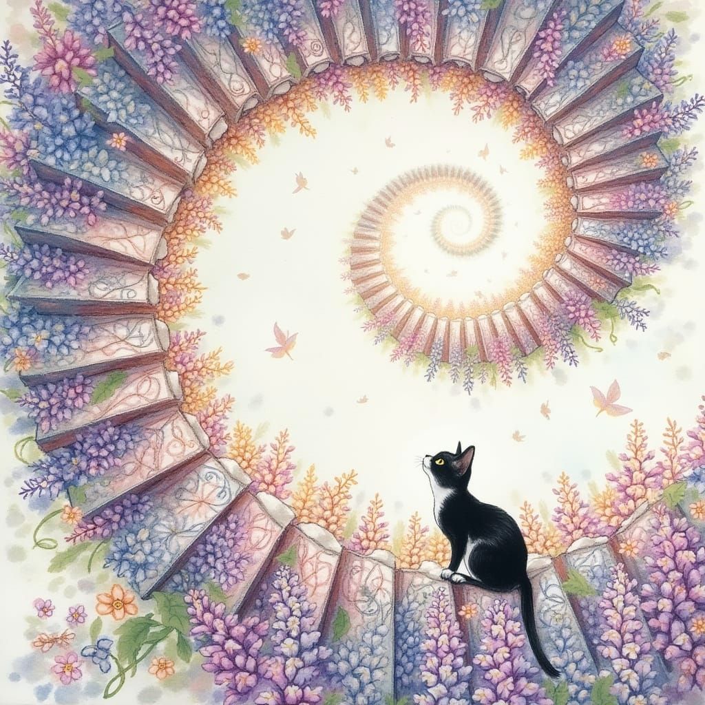 Lupin Flower Staircase Ascending to Dreamlike Sky