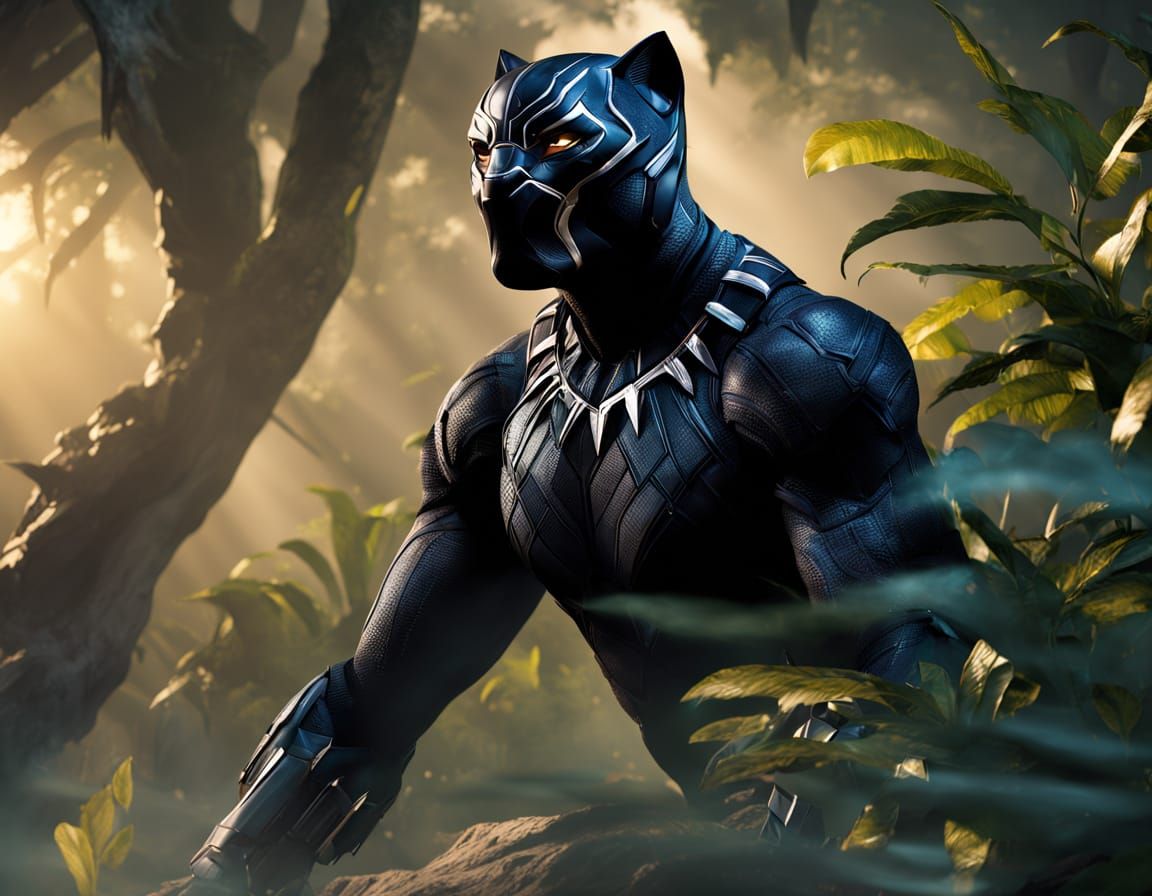 Majestic Black Panther in Emerald Green Haven