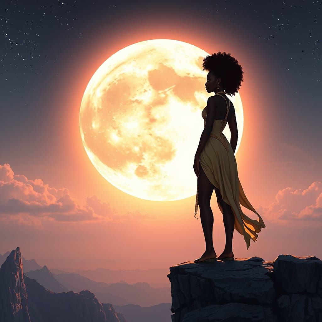 Celestial Afro Goddess in Ethereal Digital Art