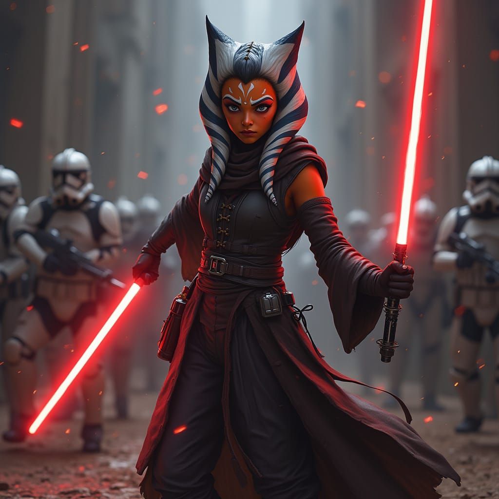 Ahsoka Tano with Red Lightsaber in Dark Galaxy