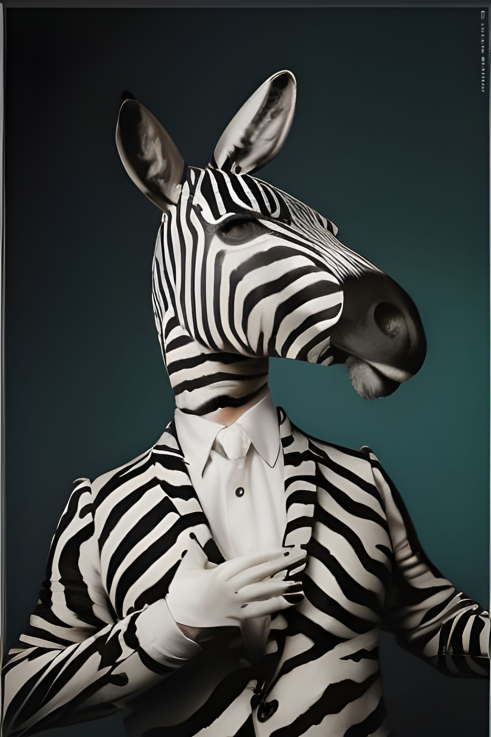Monochrome Zebra-Human Hybrid Portrait in Photorealistic Sty...