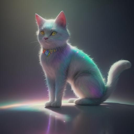 Adorable glittery cat with pearlescent white fur with hologr...