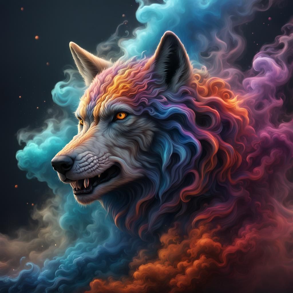 Colorful Smoke Wolf Fantasy Concept Art