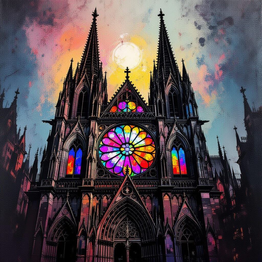 Surreal Gothic Cathedral with Rose Window