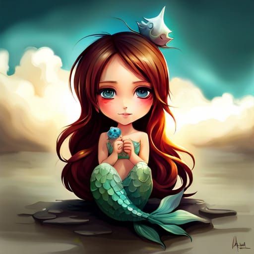Charming Chibi Mermaid in Fantasy Seascape