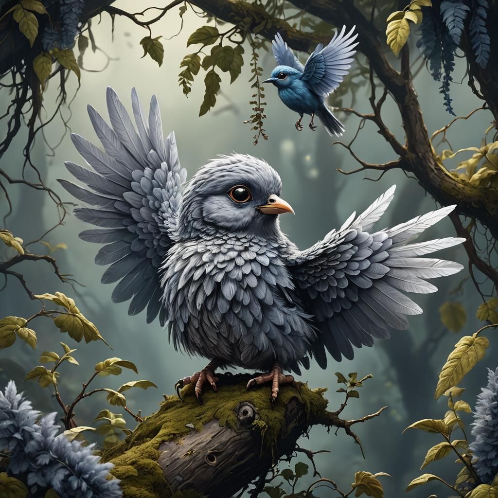 Adorable Plufflet Bird Creature in Detailed Matte Painting