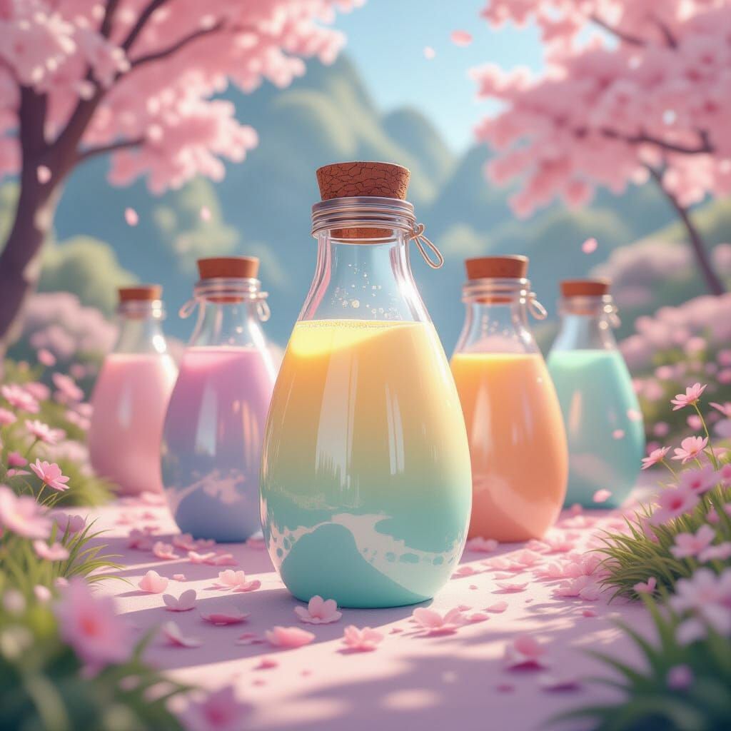 Kawaii Pastel Potion Bottles in Magical Children's Style