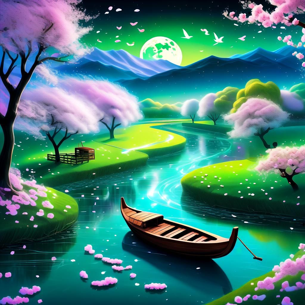 Magical Winter Boats on Sparkling Stream