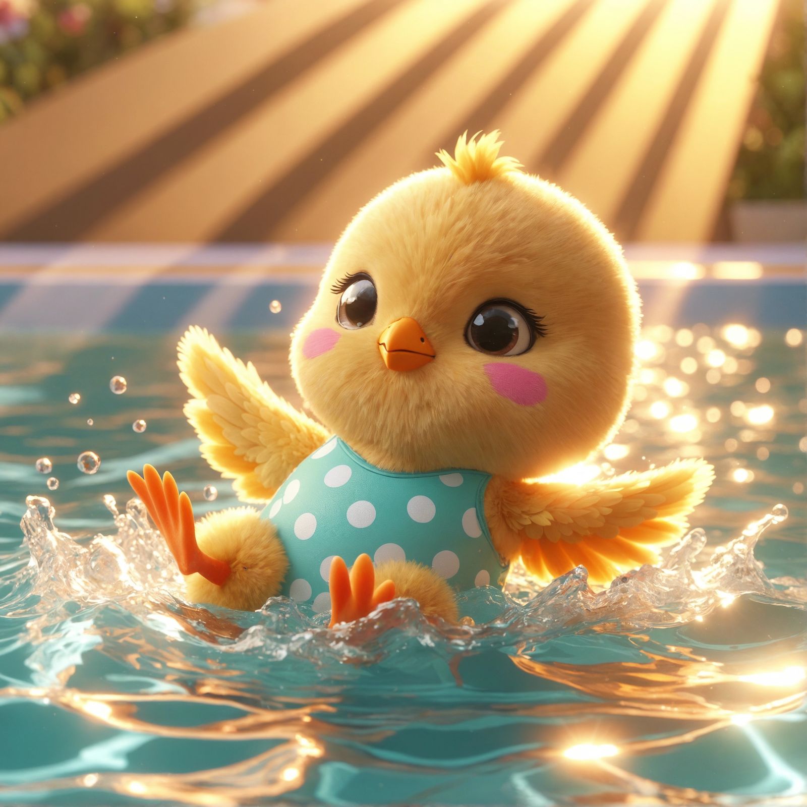 Cute Bird in Swimsuit: 3D Photorealistic Illustration