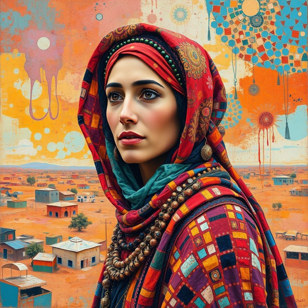 Vibrant Desert Dreamscape in Encaustic Abstract