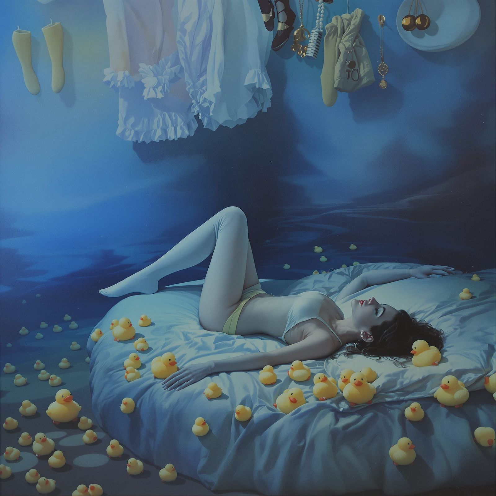 Woman Astral Projecting in Sensual Hyperrealistic Bedroom