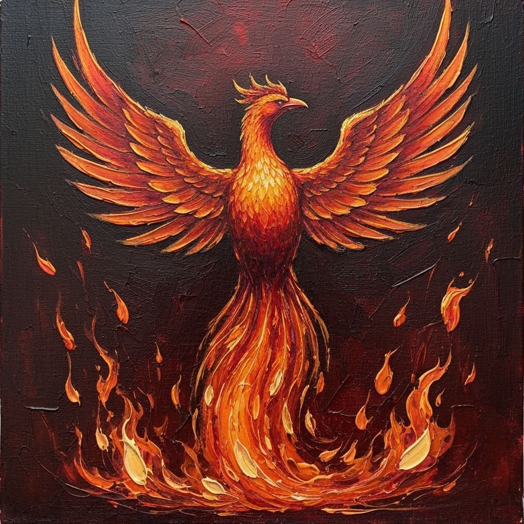 Phoenix Rising in Expressionist Impasto Style