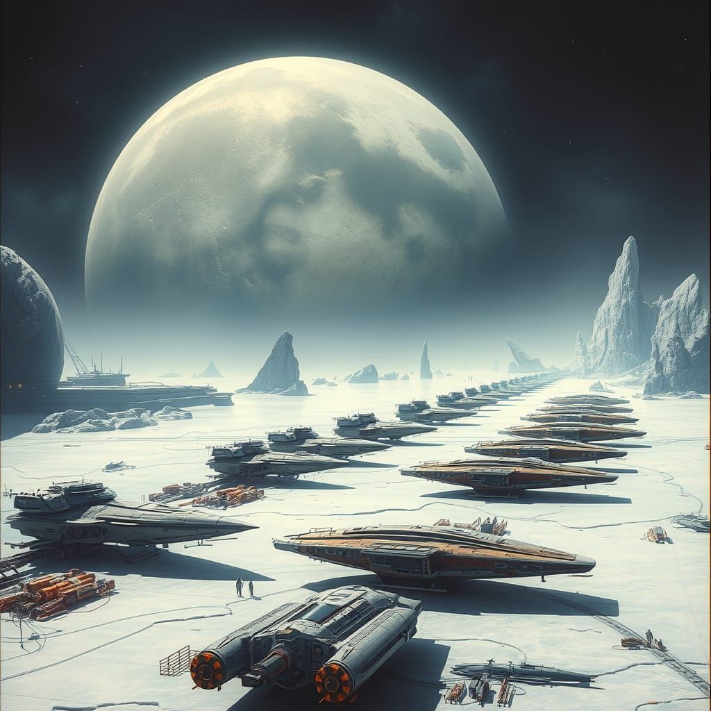 Futuristic Spaceport on Europa's Icy Surface