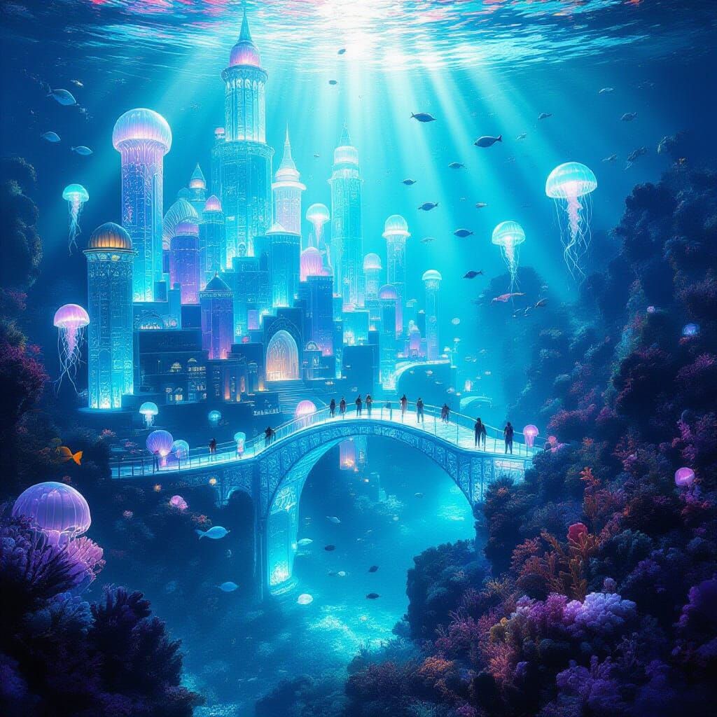 Underwater Kingdom of Glowing Sea Glass and Crystal