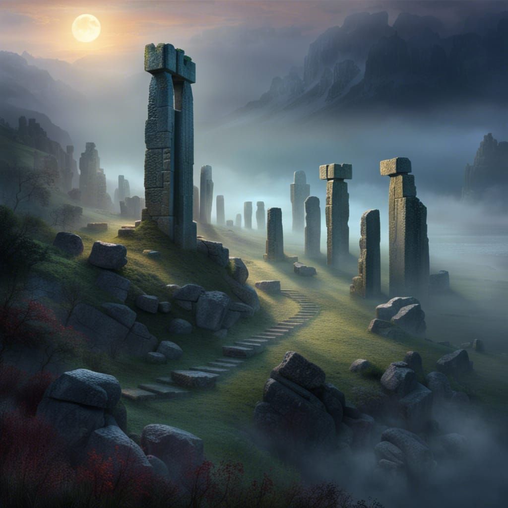 Stonehenge in Misty Moonlight: Digital Matte Painting