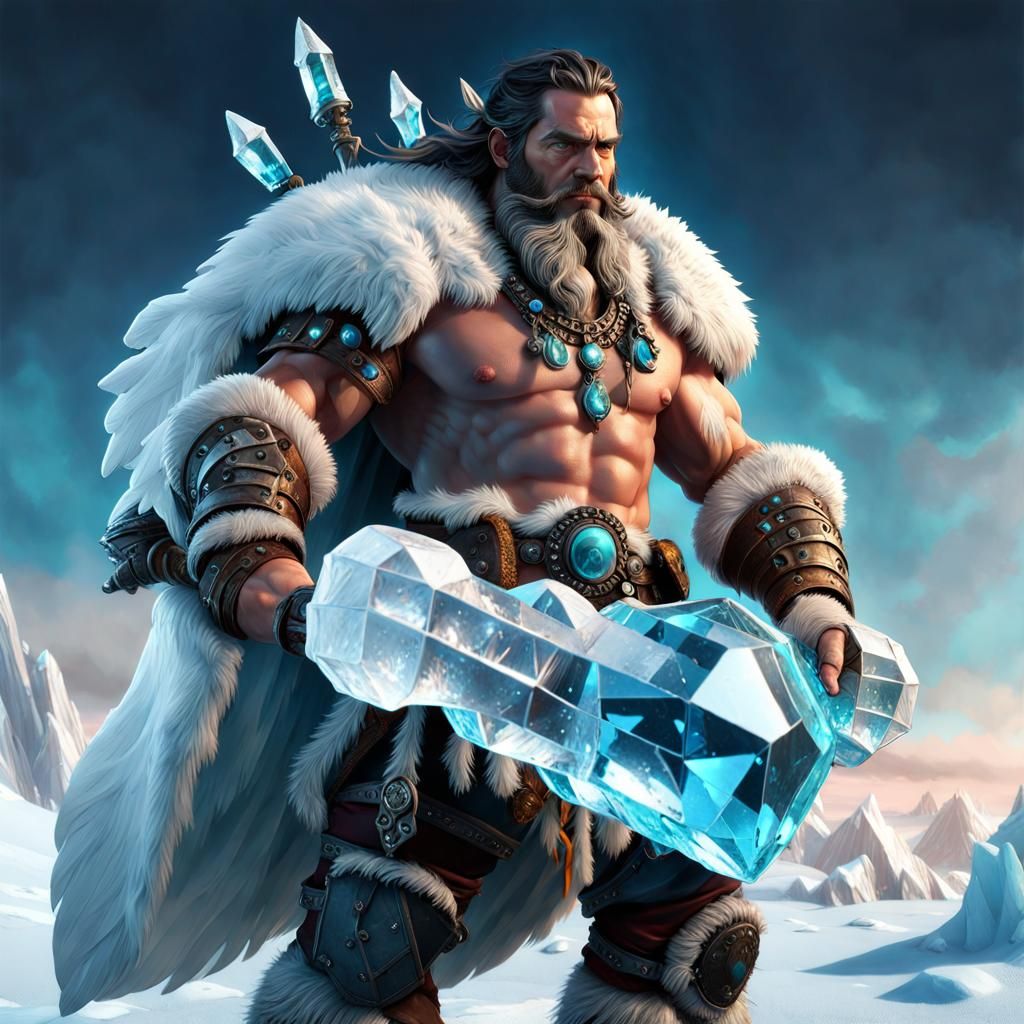 Arctic Barbarian with Ice Shield, Digital Art