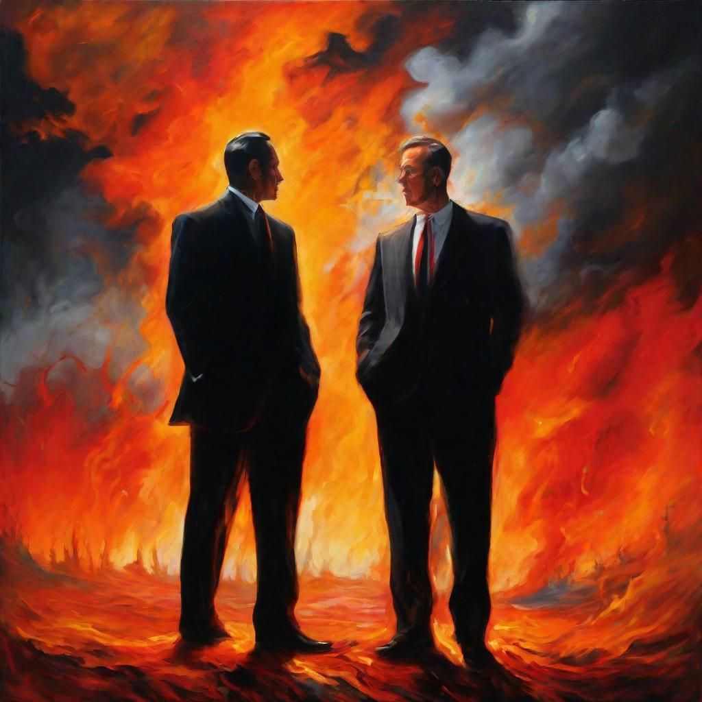 Surreal Politician in Fiery Landscape: Abstract Expressionis...