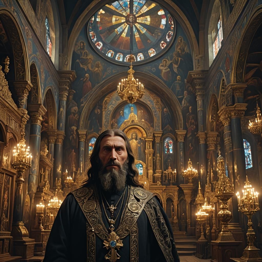 Rasputin in Orthodox Church: Digital Matte Painting