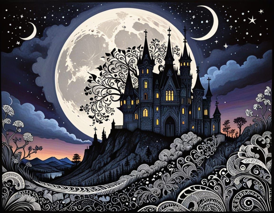 Baroque Gothic Zentangle in Twilight Hues