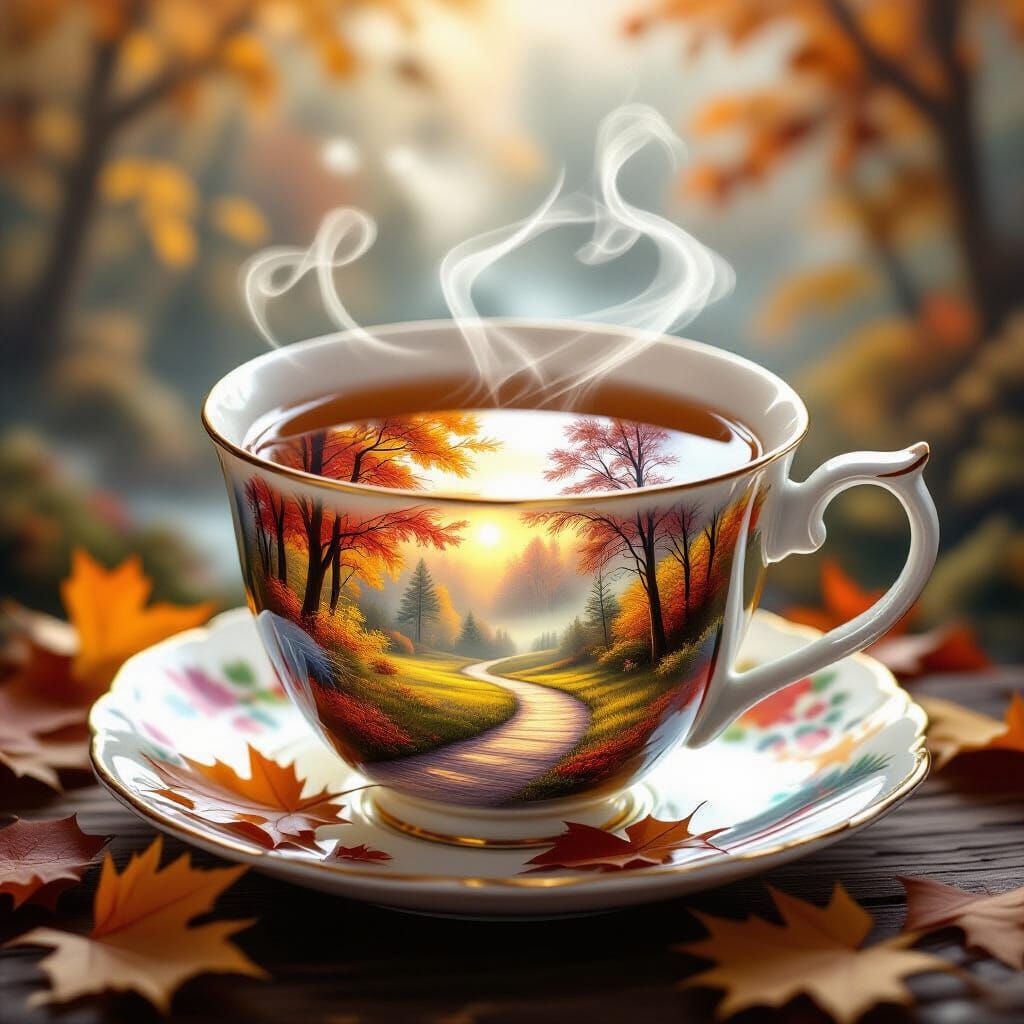 Autumn Landscape Inside a Porcelain Teacup
