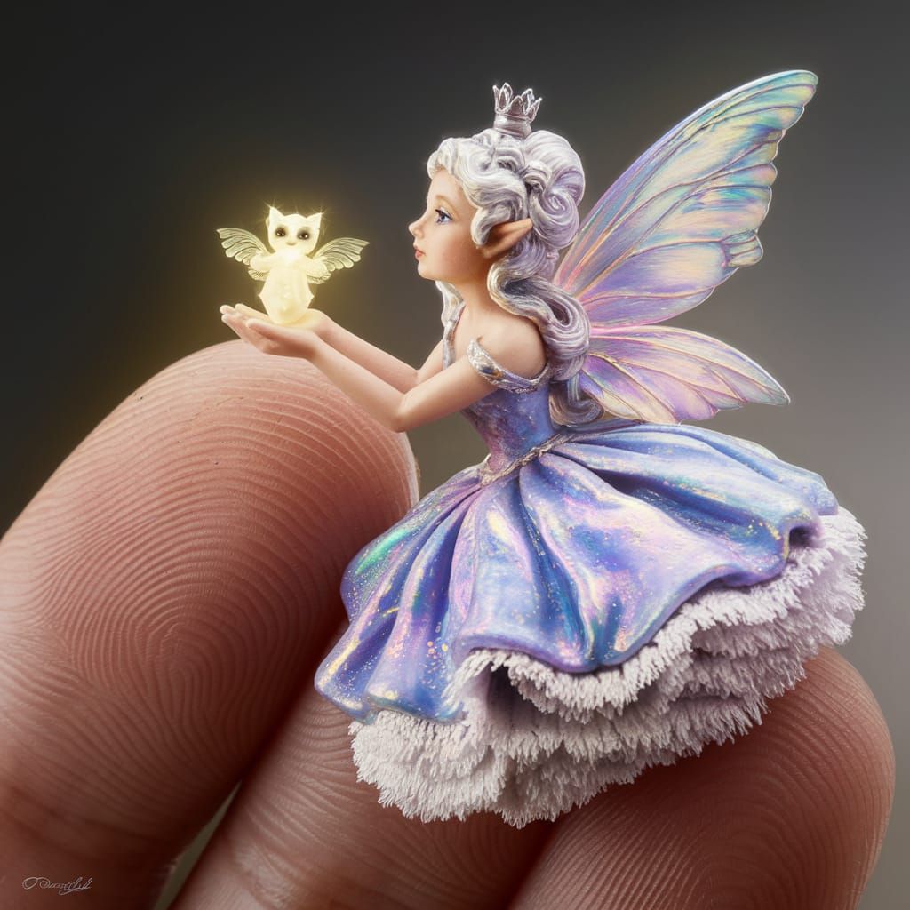 Enchanting Fairy on Finger Holding Tiny Imp