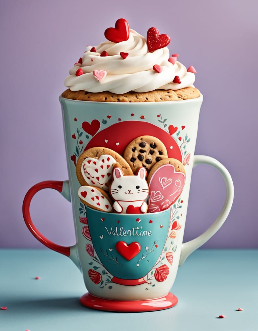 Whimsical Valentine's Day Latte Cup with Cookie Companion