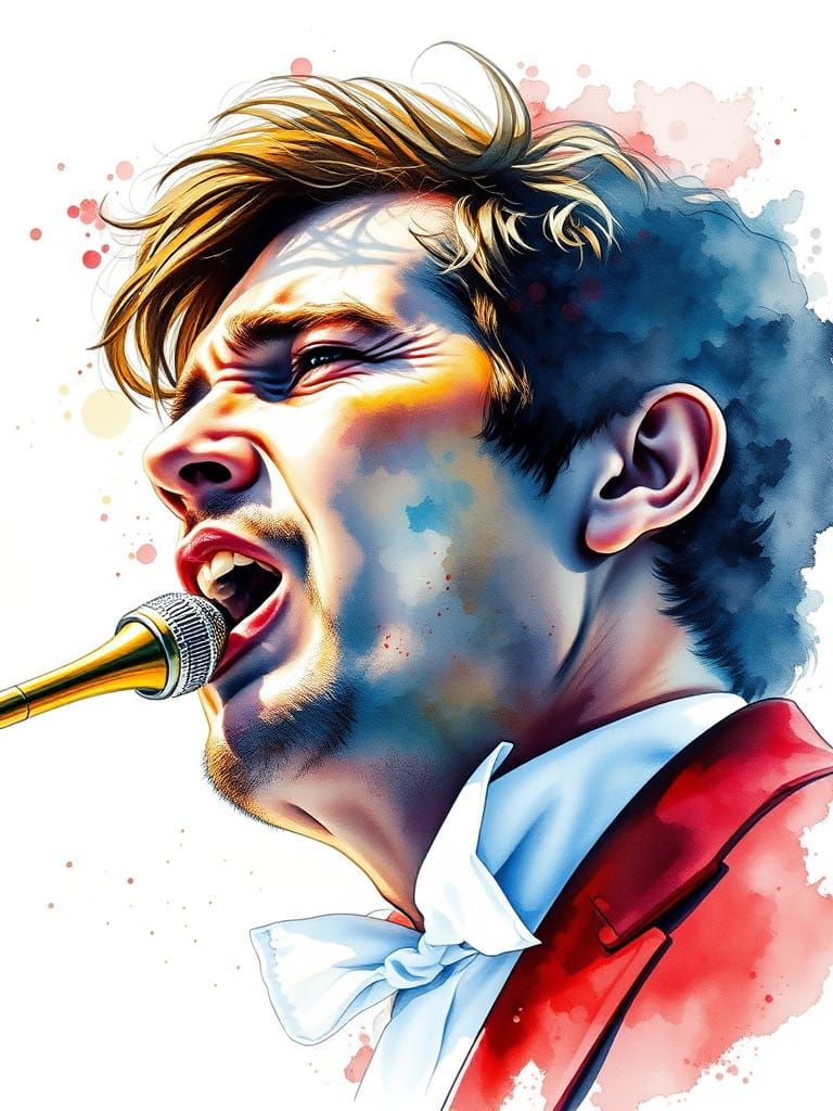 Masterful Opera Singer Portrait in Watercolour and Ink