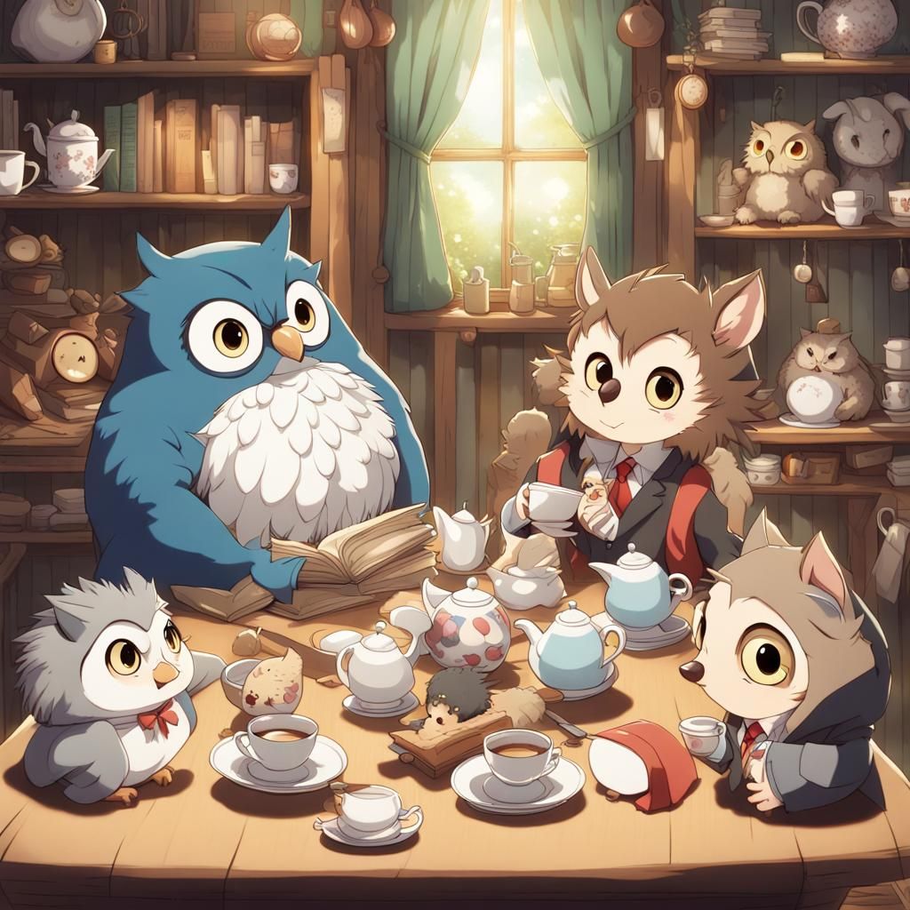 Enchanting Tea Party with Anthropomorphic Characters in Anim...