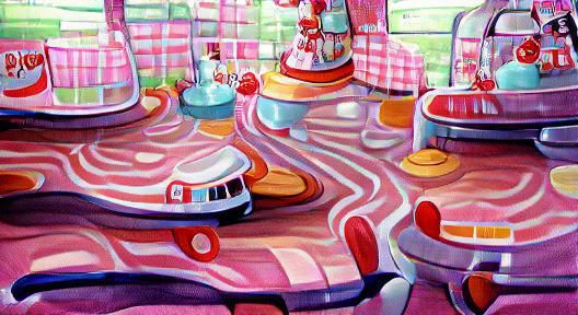 1950s Diner in Gouache Candyland Style