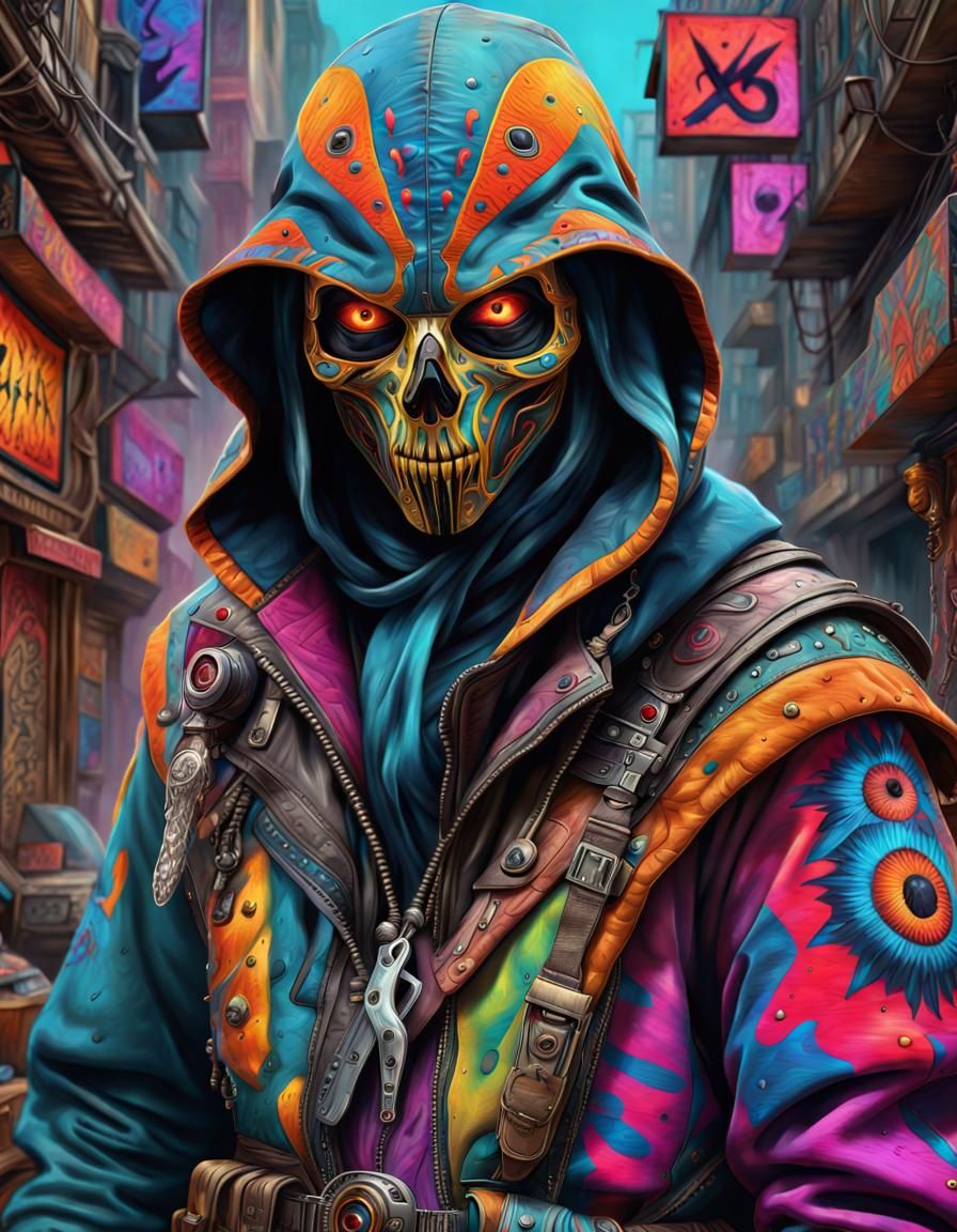 Hyperrealistic Assassin in Maximalist Digital Painting Style