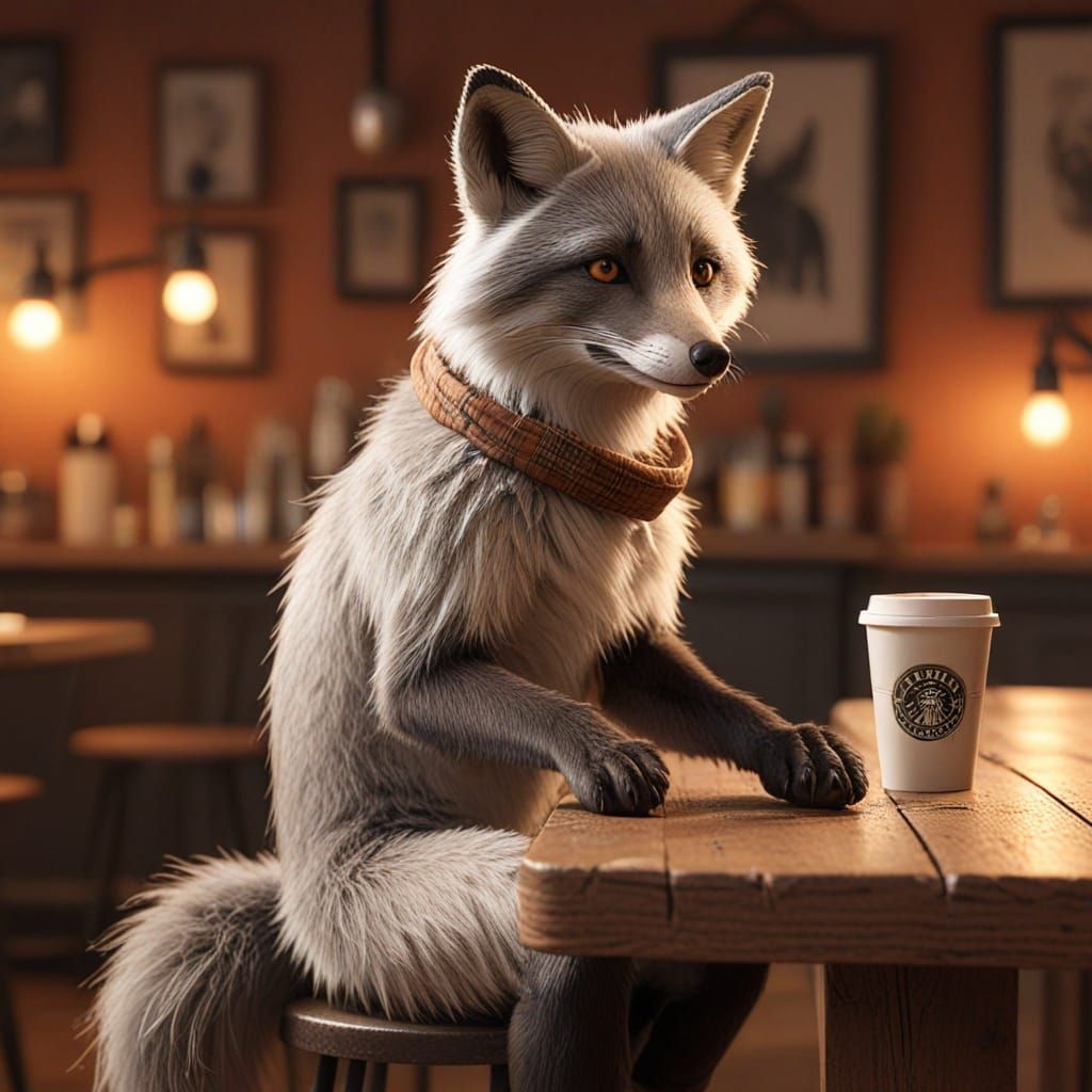 Silver Fox at Urban Cafe in Pixar Style