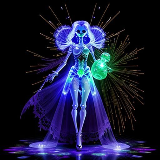 Luminescent Ghost with Skeleton Baby, Watercolor Art