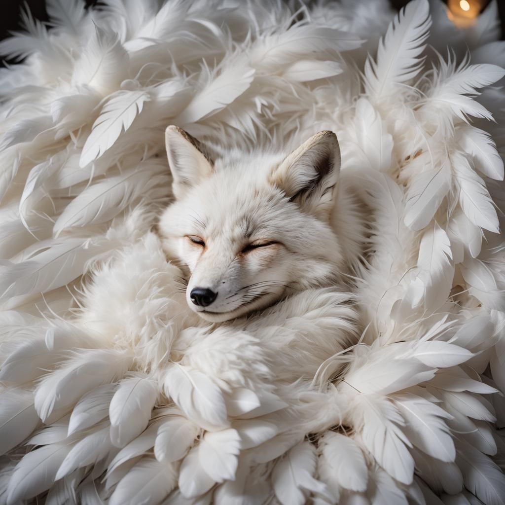 Sleeping White Snow Fox in Natural Light